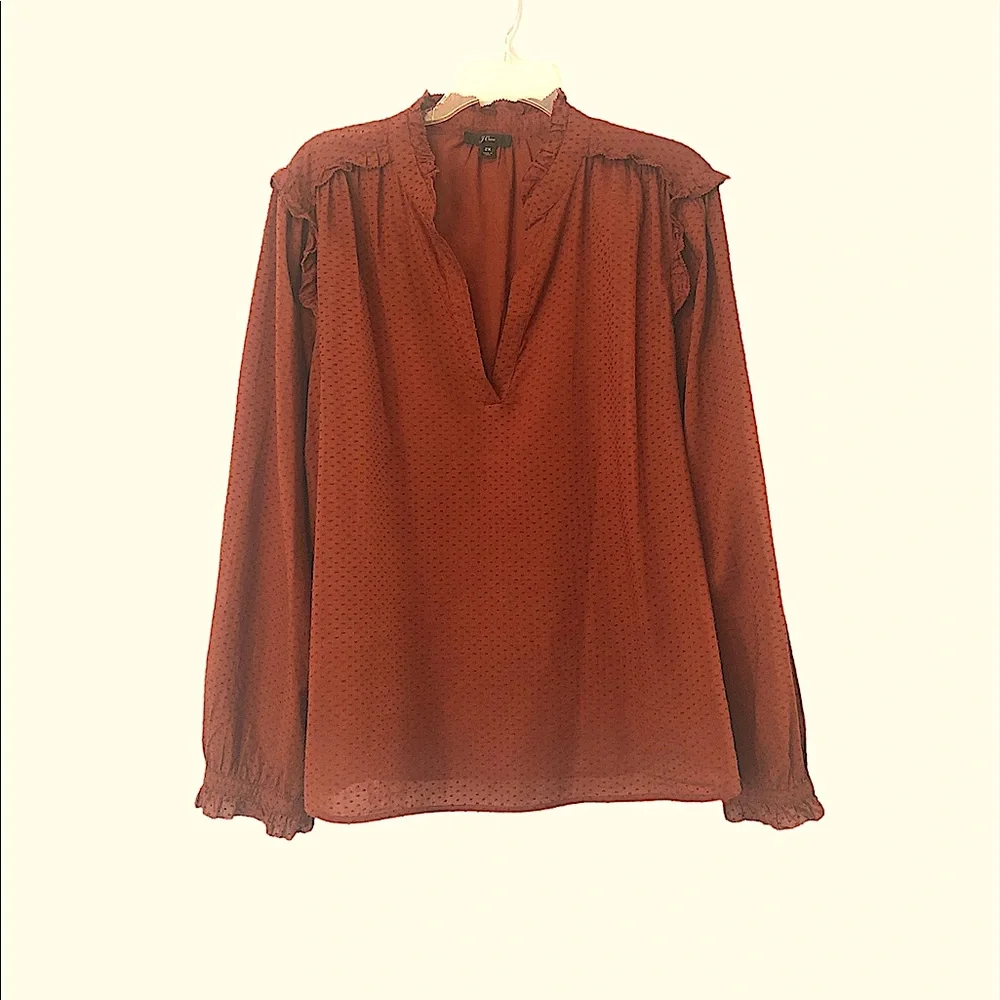 🎉HP 🛍🎊 J Crew Ruffle-trim V-neck Popover Clip Dot - Picture 3 of 7